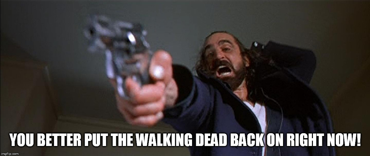 Boondock Saints Rocco Shut your fat mouth Rayvie! | YOU BETTER PUT THE WALKING DEAD BACK ON RIGHT NOW! | image tagged in boondock saints rocco shut your fat mouth rayvie | made w/ Imgflip meme maker