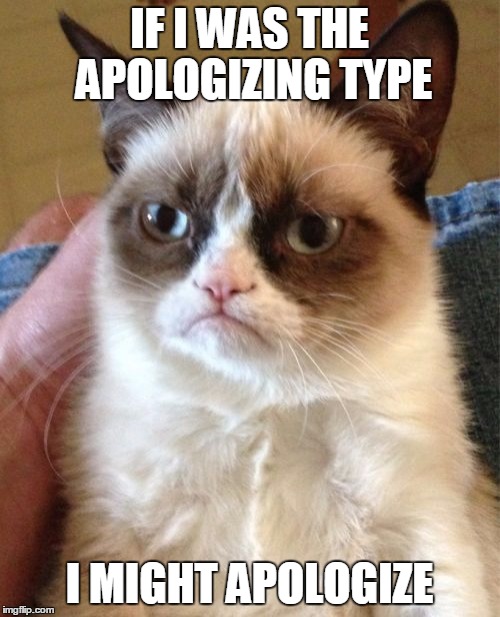 Grumpy Cat Meme | IF I WAS THE APOLOGIZING TYPE I MIGHT APOLOGIZE | image tagged in memes,grumpy cat | made w/ Imgflip meme maker