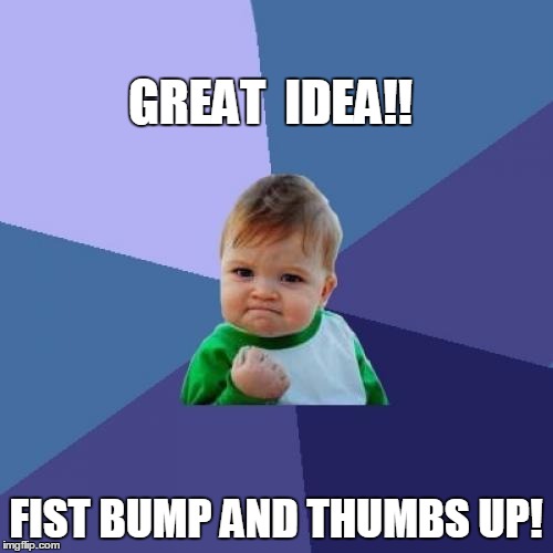 Success Kid Meme | GREAT  IDEA!! FIST BUMP AND THUMBS UP! | image tagged in memes,success kid | made w/ Imgflip meme maker