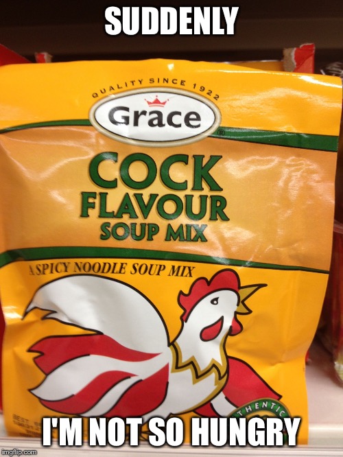 Cock soup | SUDDENLY I'M NOT SO HUNGRY | image tagged in cock soup | made w/ Imgflip meme maker