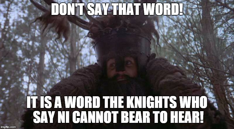 DON'T SAY THAT WORD! IT IS A WORD THE KNIGHTS WHO SAY NI CANNOT BEAR TO HEAR! | image tagged in dont say that word | made w/ Imgflip meme maker