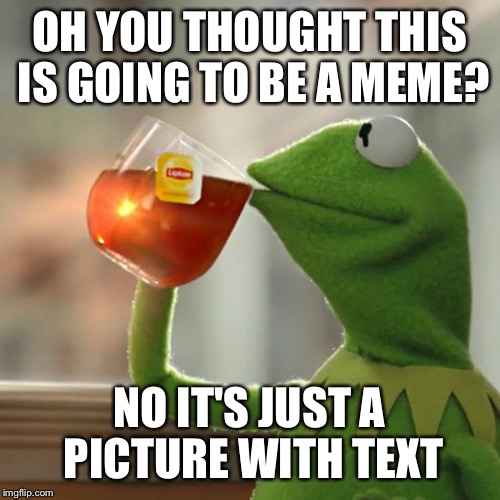 But That's None Of My Business Meme | OH YOU THOUGHT THIS IS GOING TO BE A MEME? NO IT'S JUST A PICTURE WITH TEXT | image tagged in memes,but thats none of my business,kermit the frog | made w/ Imgflip meme maker