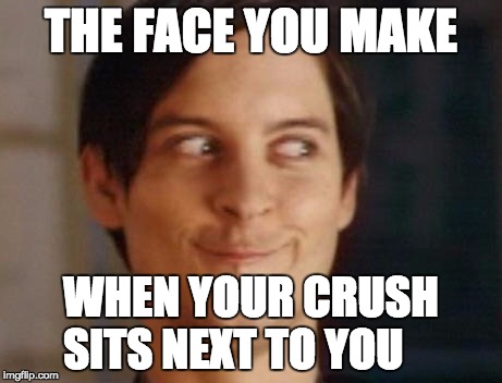 Spiderman Peter Parker Meme | THE FACE YOU MAKE WHEN YOUR CRUSH SITS NEXT TO YOU | image tagged in memes,spiderman peter parker | made w/ Imgflip meme maker