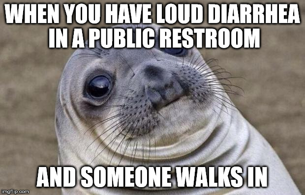 Awkward Moment Sealion | WHEN YOU HAVE LOUD DIARRHEA IN A PUBLIC RESTROOM AND SOMEONE WALKS IN | image tagged in memes,awkward moment sealion | made w/ Imgflip meme maker