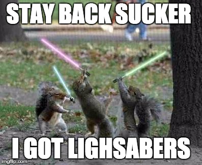 STAY BACK SUCKER I GOT LIGHSABERS | image tagged in funny | made w/ Imgflip meme maker