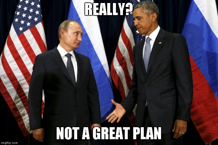 Putin Obama | REALLY? NOT A GREAT PLAN | image tagged in putin obama | made w/ Imgflip meme maker