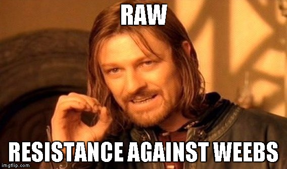 One Does Not Simply Meme | RAW RESISTANCE AGAINST WEEBS | image tagged in memes,one does not simply | made w/ Imgflip meme maker