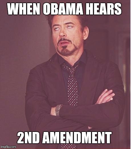 Face You Make Robert Downey Jr | WHEN OBAMA HEARS 2ND AMENDMENT | image tagged in memes,face you make robert downey jr | made w/ Imgflip meme maker