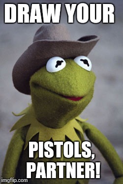 Texas Kermit | DRAW YOUR PISTOLS, PARTNER! | image tagged in texas kermit | made w/ Imgflip meme maker