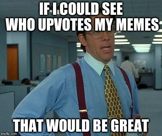 That Would Be Great Meme | IF I COULD SEE WHO UPVOTES MY MEMES THAT WOULD BE GREAT | image tagged in memes,that would be great | made w/ Imgflip meme maker