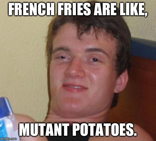 10 Guy | FRENCH FRIES ARE LIKE, MUTANT POTATOES. | image tagged in memes,10 guy | made w/ Imgflip meme maker