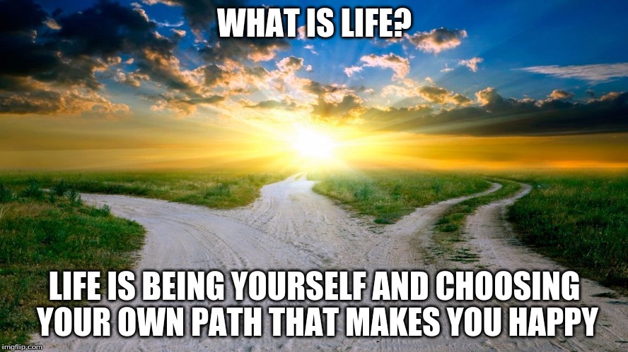 sunrise | WHAT IS LIFE? LIFE IS BEING YOURSELF AND CHOOSING YOUR OWN PATH THAT MAKES YOU HAPPY | image tagged in sunrise | made w/ Imgflip meme maker