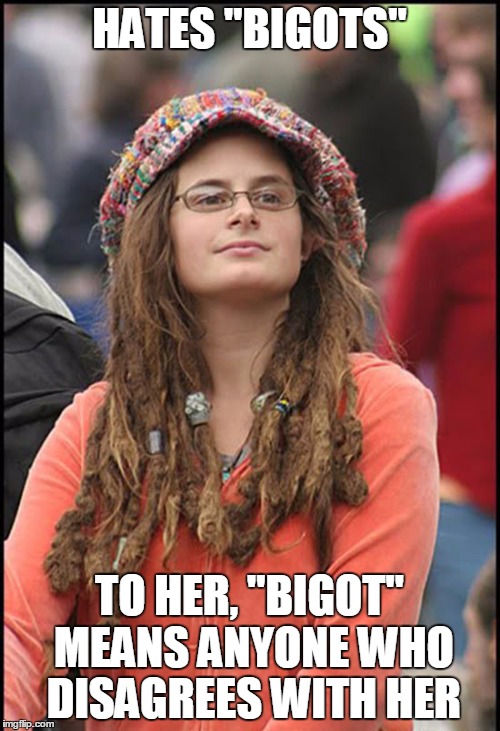 HATES "BIGOTS" TO HER, "BIGOT" MEANS ANYONE WHO DISAGREES WITH HER | made w/ Imgflip meme maker