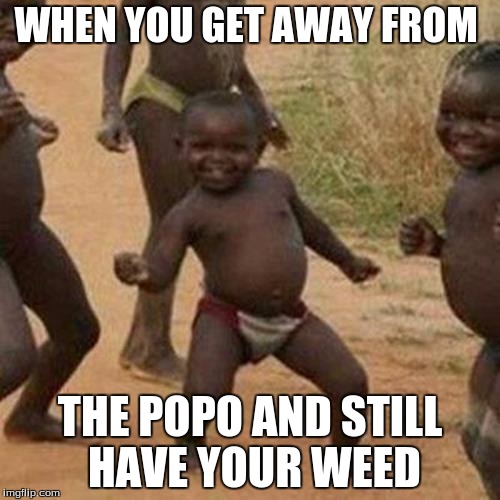 Third World Success Kid Meme | WHEN YOU GET AWAY FROM THE POPO AND STILL HAVE YOUR WEED | image tagged in memes,third world success kid | made w/ Imgflip meme maker