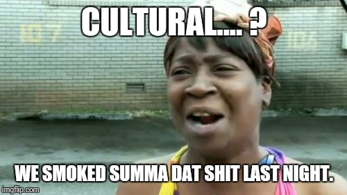 Ain't Nobody Got Time For That Meme | CULTURAL.... ? WE SMOKED SUMMA DAT SHIT LAST NIGHT. | image tagged in memes,aint nobody got time for that | made w/ Imgflip meme maker