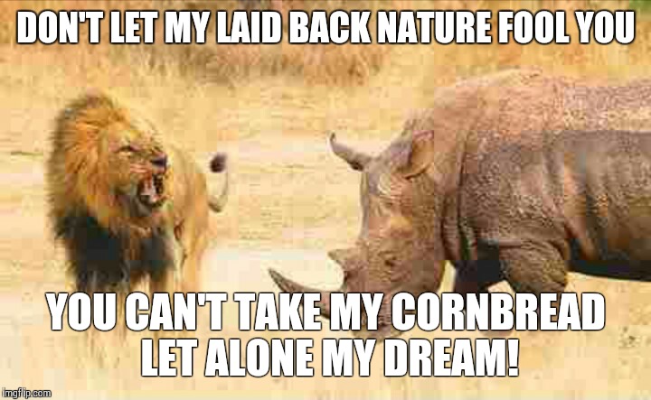 DON'T LET MY LAID BACK NATURE FOOL YOU YOU CAN'T TAKE MY CORNBREAD LET ALONE MY DREAM! | image tagged in laid back,dreams | made w/ Imgflip meme maker