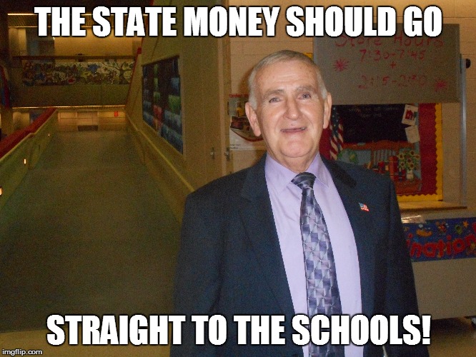 HAVE WE BEEN SUBSIDIZING JUDY'S SPENDING SPREE? | THE STATE MONEY SHOULD GO STRAIGHT TO THE SCHOOLS! | image tagged in schools,budget | made w/ Imgflip meme maker