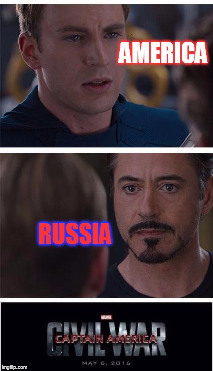 Marvel Civil War 1 Meme | AMERICA RUSSIA | image tagged in marvel civil war | made w/ Imgflip meme maker