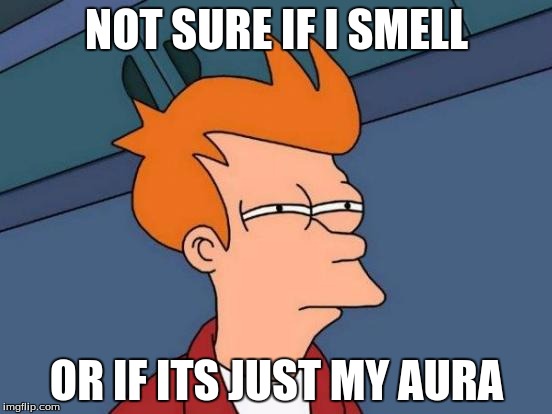 Futurama Fry | NOT SURE IF I SMELL OR IF ITS JUST MY AURA | image tagged in memes,futurama fry | made w/ Imgflip meme maker