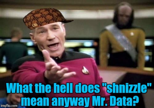 Picard Wtf | What the hell does "shnizzle" mean anyway Mr. Data? | image tagged in memes,picard wtf,scumbag | made w/ Imgflip meme maker