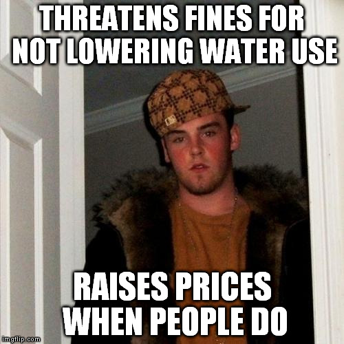 Scumbag Steve Meme | THREATENS FINES FOR NOT LOWERING WATER USE RAISES PRICES WHEN PEOPLE DO | image tagged in memes,scumbag steve,sandiego | made w/ Imgflip meme maker