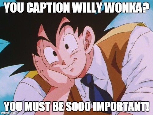 Condescending Goku | YOU CAPTION WILLY WONKA? YOU MUST BE SOOO IMPORTANT! | image tagged in memes,condescending goku | made w/ Imgflip meme maker