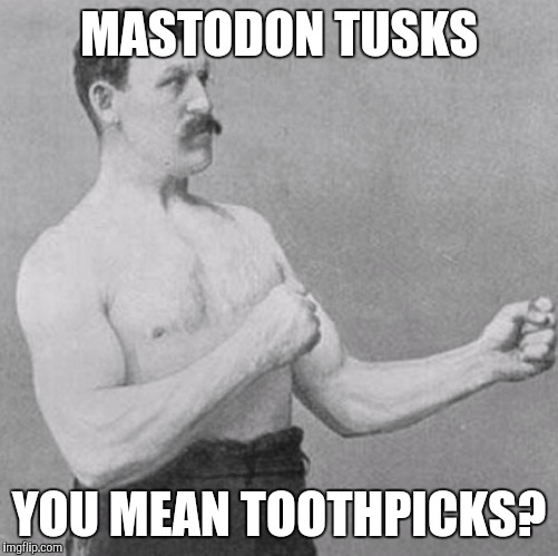 over manly man | MASTODON TUSKS YOU MEAN TOOTHPICKS? | image tagged in over manly man | made w/ Imgflip meme maker