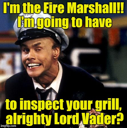 Fire Marshall Bill Burns | I'm the Fire Marshall!! I'm going to have to inspect your grill, alrighty Lord Vader? | image tagged in fire marshall bill burns | made w/ Imgflip meme maker