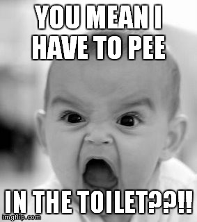 Angry Baby Meme | YOU MEAN I HAVE TO PEE IN THE TOILET??!! | image tagged in memes,angry baby | made w/ Imgflip meme maker