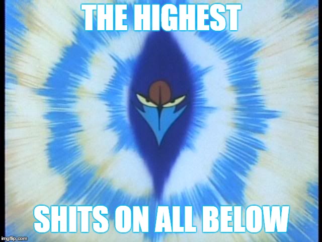 The highest shits on all below | THE HIGHEST SHITS ON ALL BELOW | image tagged in gatchaman,leader,bird,flight,high | made w/ Imgflip meme maker