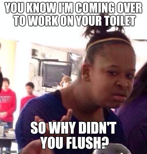 Black Girl Wat | YOU KNOW I'M COMING OVER TO WORK ON YOUR TOILET SO WHY DIDN'T YOU FLUSH? | image tagged in memes,black girl wat | made w/ Imgflip meme maker
