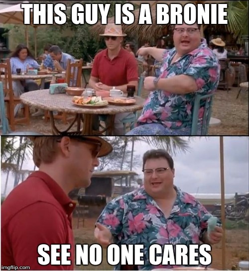 See Nobody Cares | THIS GUY IS A BRONIE SEE NO ONE CARES | image tagged in memes,see nobody cares | made w/ Imgflip meme maker