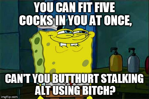 Don't You Squidward Meme | YOU CAN FIT FIVE COCKS IN YOU AT ONCE, CAN'T YOU BUTTHURT STALKING ALT USING B**CH? | image tagged in memes,dont you squidward | made w/ Imgflip meme maker