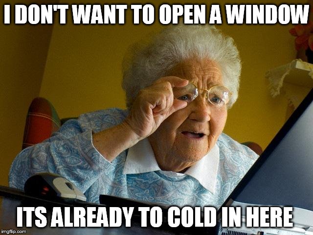 Grandma Finds The Internet Meme | I DON'T WANT TO OPEN A WINDOW ITS ALREADY TO COLD IN HERE | image tagged in memes,grandma finds the internet | made w/ Imgflip meme maker