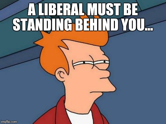 Futurama Fry Meme | A LIBERAL MUST BE STANDING BEHIND YOU... | image tagged in memes,futurama fry | made w/ Imgflip meme maker