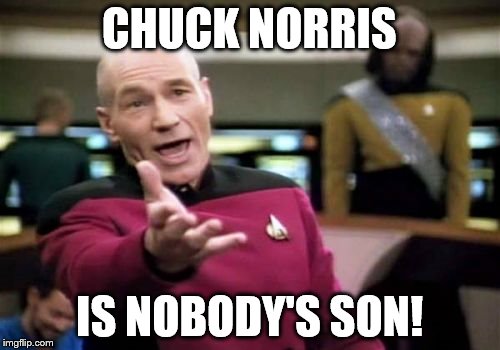 Picard Wtf Meme | CHUCK NORRIS IS NOBODY'S SON! | image tagged in memes,picard wtf | made w/ Imgflip meme maker