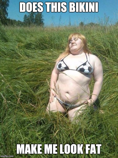 Fat girl | DOES THIS BIKINI MAKE ME LOOK FAT | image tagged in fat girl | made w/ Imgflip meme maker