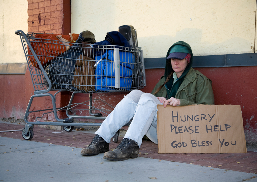 homeless woman with sign Blank Meme Template