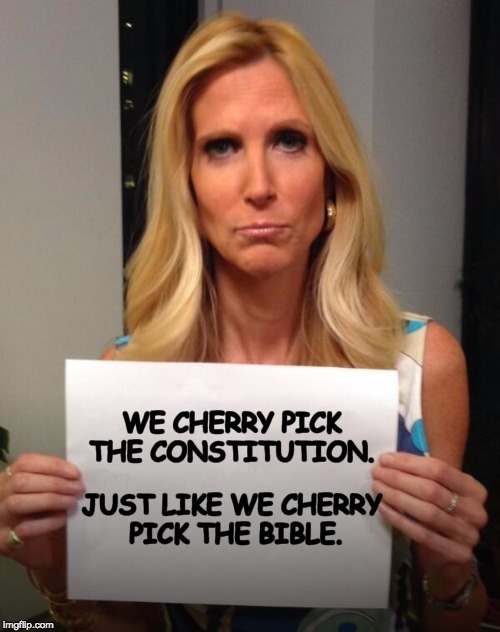 WE CHERRY PICK THE CONSTITUTION. JUST LIKE WE CHERRY PICK THE BIBLE. | image tagged in coulter | made w/ Imgflip meme maker