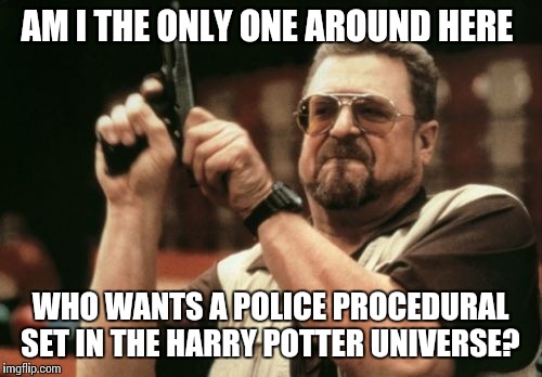 Am I The Only One Around Here | AM I THE ONLY ONE AROUND HERE WHO WANTS A POLICE PROCEDURAL SET IN THE HARRY POTTER UNIVERSE? | image tagged in memes,am i the only one around here | made w/ Imgflip meme maker