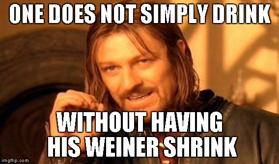 One Does Not Simply Meme | ONE DOES NOT SIMPLY DRINK WITHOUT HAVING HIS WEINER SHRINK | image tagged in memes,one does not simply | made w/ Imgflip meme maker