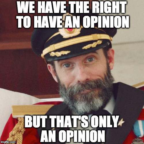 Captain Obvious | WE HAVE THE RIGHT TO HAVE AN OPINION BUT THAT'S ONLY AN OPINION | image tagged in captain obvious | made w/ Imgflip meme maker