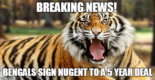 BREAKING NEWS! BENGALS SIGN NUGENT TO A 5 YEAR DEAL | image tagged in bengals kicker | made w/ Imgflip meme maker