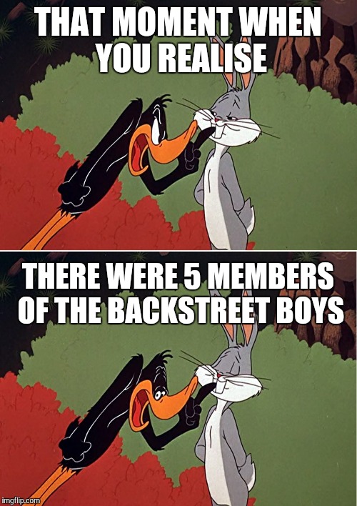 Daffy Duck shuts up | THAT MOMENT WHEN YOU REALISE THERE WERE 5 MEMBERS OF THE BACKSTREET BOYS | image tagged in daffy duck shuts up | made w/ Imgflip meme maker