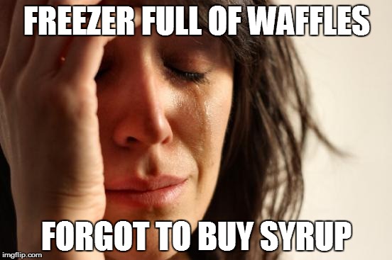 Has this ever happened to you? | FREEZER FULL OF WAFFLES FORGOT TO BUY SYRUP | image tagged in memes,first world problems | made w/ Imgflip meme maker