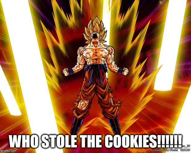 How you feel when someone steals the cookies
 | WHO STOLE THE COOKIES!!!!!! | image tagged in goku dbz wikia becky hijabi | made w/ Imgflip meme maker
