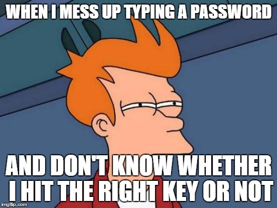 Futurama Fry Meme | WHEN I MESS UP TYPING A PASSWORD AND DON'T KNOW WHETHER I HIT THE RIGHT KEY OR NOT | image tagged in memes,futurama fry | made w/ Imgflip meme maker