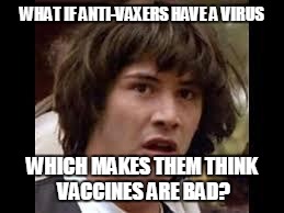 Keanu Reeves | WHAT IF ANTI-VAXERS HAVE A VIRUS WHICH MAKES THEM THINK VACCINES ARE BAD? | image tagged in keanu reeves | made w/ Imgflip meme maker