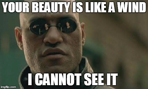 Matrix Morpheus | YOUR BEAUTY IS LIKE A WIND I CANNOT SEE IT | image tagged in memes,matrix morpheus | made w/ Imgflip meme maker