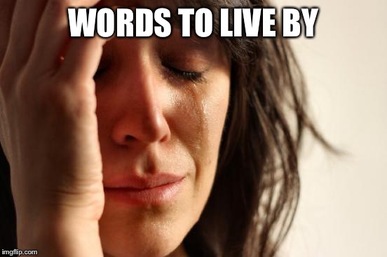 First World Problems Meme | WORDS TO LIVE BY | image tagged in memes,first world problems | made w/ Imgflip meme maker